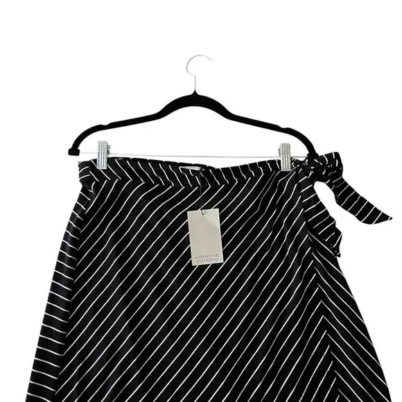 NWT Adrienne Vittadini Women's Wrap Midi Skirt Preppy Boho Black Striped Size XL - Picture 4 of 8